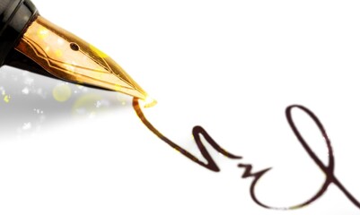 Signing a signature with a classic fountain pen