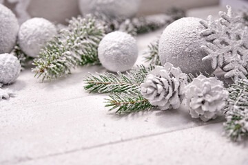 Naklejka na ściany i meble Christmas decoration with white balls