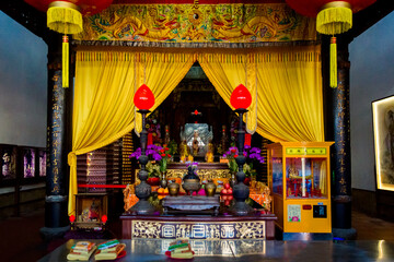 Penghu island (Pescadores) Taiwan October 14, 2019  An offering to ancient deities at the altar in a Taiwanese temple