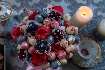 fruits in chocolate on a festive table