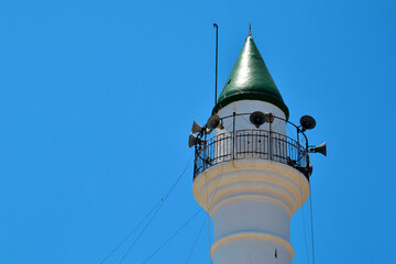 The roof of the minaret with speakers in the old Phoenician city of Tyros in Lebanon.
