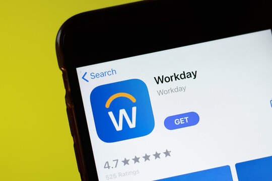 Moscow, Russia - 1 June 2020: Workday App Mobile Logo Close-up On Screen Display, Illustrative Editorial.