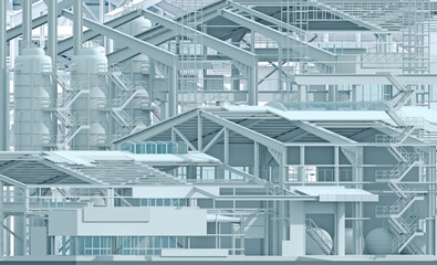 Conceptual background construction factory industry and wireframe