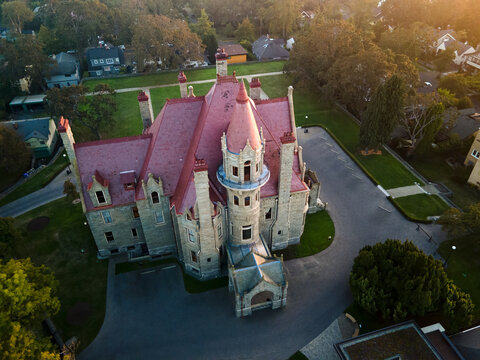 Aerial Shot Of The Beautiful Craigdarroch Castle, Victoria, Vancouver Island, BC, Canada