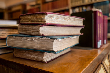 Stack of Unopened Books in a Library