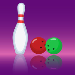Bowling pin and bowling ball. Vector image on a gradient background.