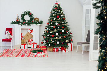 Christmas tree with fireplace presents interior decor house new year