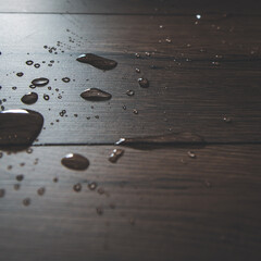 water drops on wooden laminate. close up