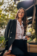business woman on a coffee break
