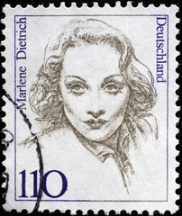 Marlene Dietrich portrait on german postage stamp