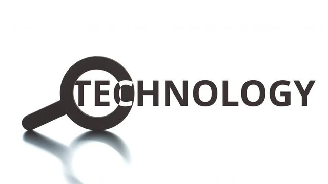 TECHNOLOGY text pops up from the magnifying glass icon, conceptal clip