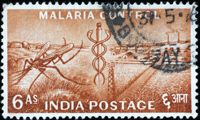 Old indian postage stamp about Malaria control