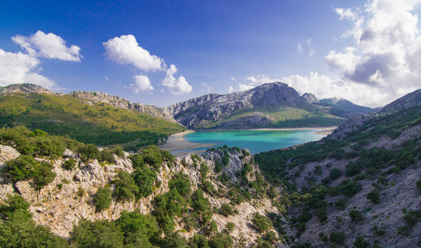 Scenic shot of the water reservoir of Embassament de Cuber in Fornalutx, Majorca, Spain