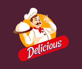 a Man Chef with delicious food mascot logo