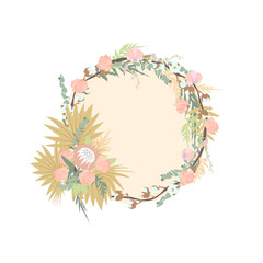 Elegant hand drawn pastel boho wedding wreath. Isolated on white background. Stock vector