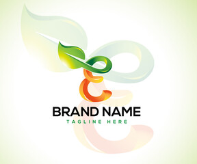 Leaf logo and initial letter E 3d logo concept