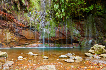 The 25 Fontes waterfall and natural pool. Hiking point, located in Rabaçal, Paul da Serra on Madeira Island.