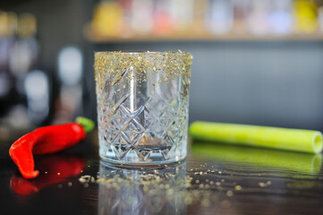 Colorful cocktails on the bar table in restaurant.