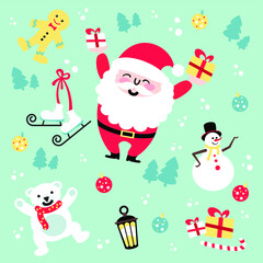 Pattern New Year & Christmas icons set.Vector illustration.Santa Claus, snowman