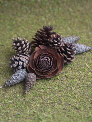 Christmas decor with  conifer, cedar, pine cones