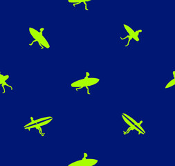 Surfers on surfboards in sea waves vintage seamless pattern on white background. Vector