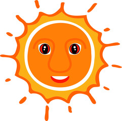 A good-natured yellow sun in a children's style with eyes and a snow-white smile.