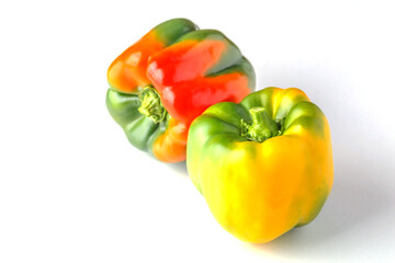 sweet pepper, red, green, yellow paprika, isolated on white background.