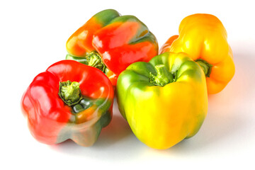 sweet pepper, red, green, yellow paprika, isolated on white background.