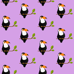 Seamless pattern horn bill bird on purple background