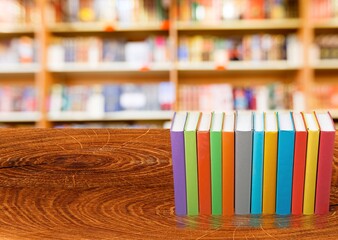 Stack open old books on wooden desk
