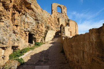 Access ramp to the historic ruined castle or citadel of Zorita de los Canes, Guadalajara, Spain