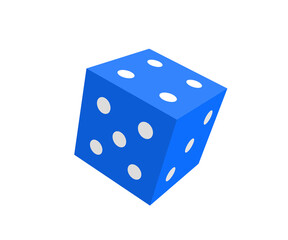 blue dice illustration. 3D perspective view isolated on white
