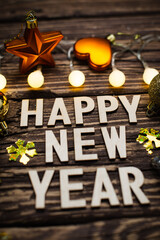 New year's 2021 composition on a wooden backgroun