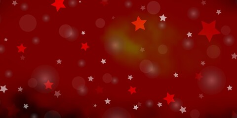 Dark Red, Yellow vector backdrop with circles, stars.