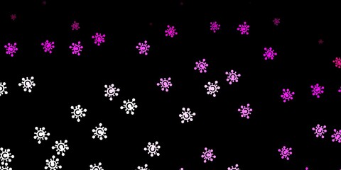 Dark pink vector background with covid-19 symbols.