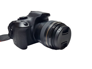 Fototapeta premium Camera with a lens on a white isolated background