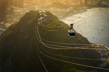 Cable car descending from the  Sugarloaf Mountain (Pao de Acucar) in Rio de Janeiro.