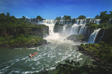 Iguazu Falls located on the border between Brazil and Argentina in the Iguazu National Park. Designated as a UNESCO recognized site for their magnificence and ecological importance.