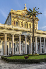 Papal Basilica of Saint Paul Outside the Walls (Basilica Papale di San Paolo Fuori le Mura, 1840) - one of four major basilicas in Rome, Italy.