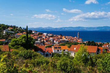 Fototapeta na wymiar Town of Sutivan skyline view, Island of Brac, Croatia. August 2020