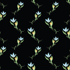 Seamless pattern of delicate yellow and blue flowers