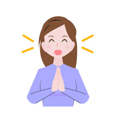 両手を合わせて喜ぶ女性