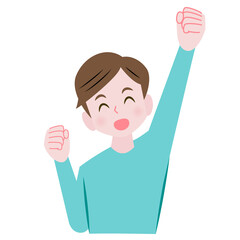 ガッツポーズをする男性