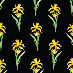 Seamless pattern of yellow daffodils