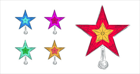 Hand-drawn vector Kremlin star in Moscow in red and black and white