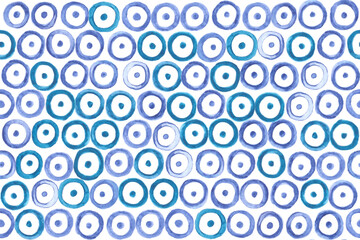 Watercolor seamless pattern with blue circles and dots. Polka dots. Abstract modern background, illustration. Template for textile, wallpaper, wrapping paper, etc.