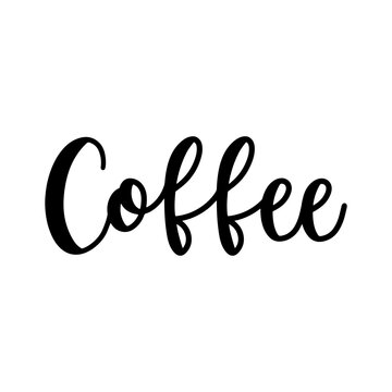 Coffee word hand drawn lettering. Calligraphic bounce lettering ink in black isolated on white background vector illustration.