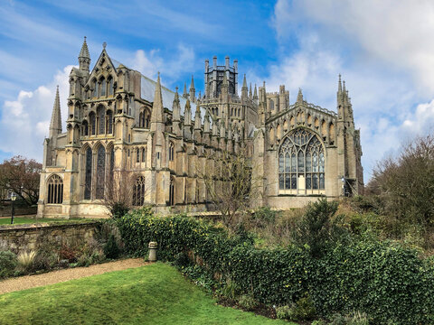 Ely Cathedral view with blue sky England, December 2019