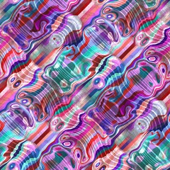 Vivid wavy warped digital bright seamless pattern. High quality illustration. Wrinkled and rippled vivid brilliant colors refracted into a rich but bizarre seamless design.
