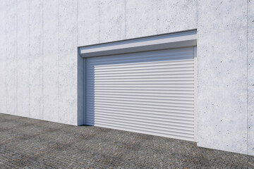 Obraz na płótnie Canvas Closed shutter door or roller door on gate building, 3d rendering